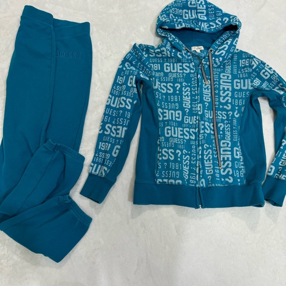 Guess Teal Hoodie and Joggers Set - Picture 1 of 11